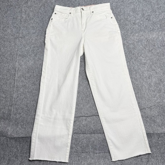 Eddie Bauer Wide Leg Raw Hem Cropped Jeans Women size 4 High Rise Straight White - Picture 1 of 10